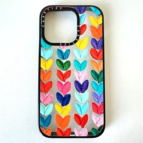 CASETiFY Impact iPhone 14 Pro Polka Daub Hearts Case Glossy Black - Picture 1 of 5
